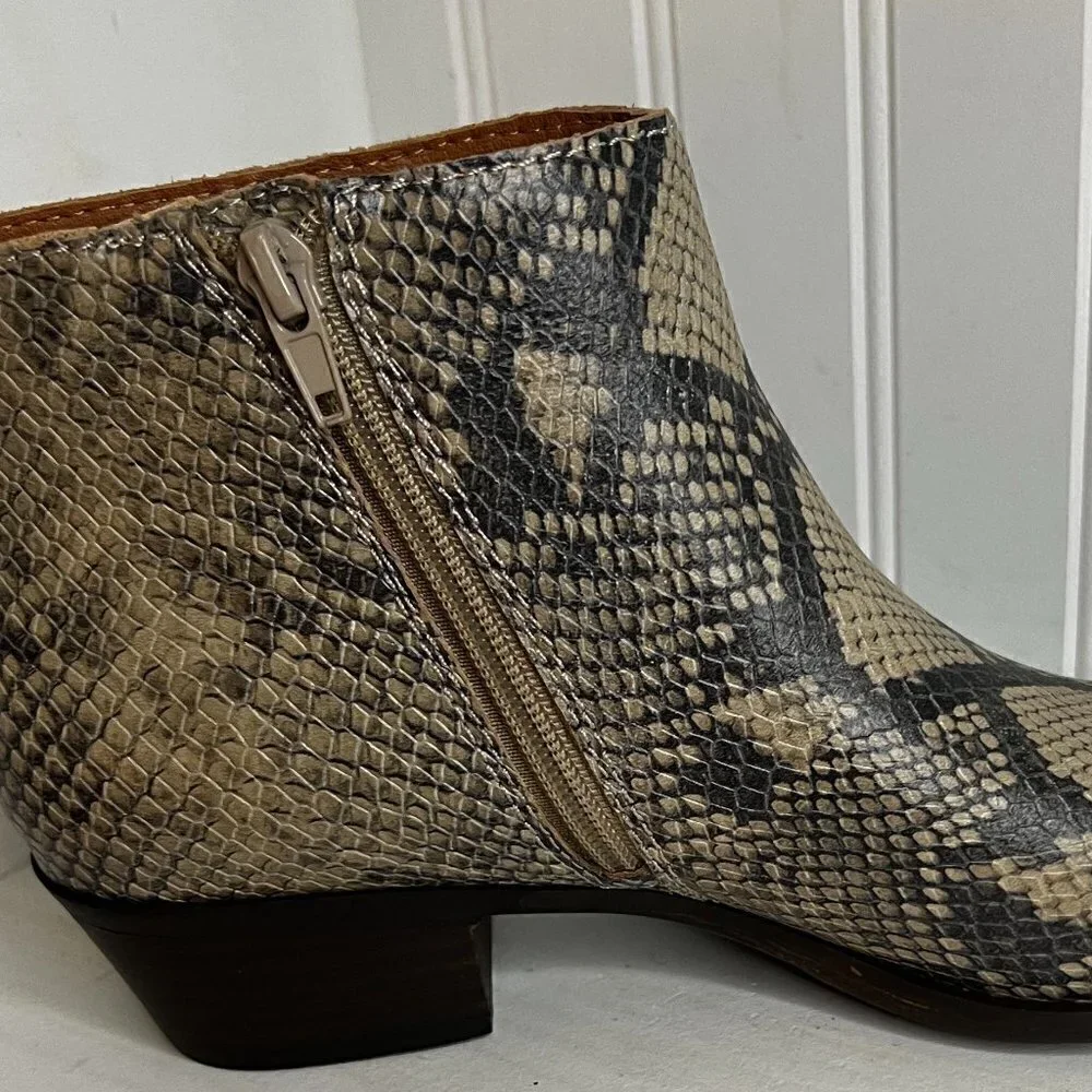 Lucky Brand | Beige Snake-Embossed Bhadie Leather Bootie - Women Size 7.5